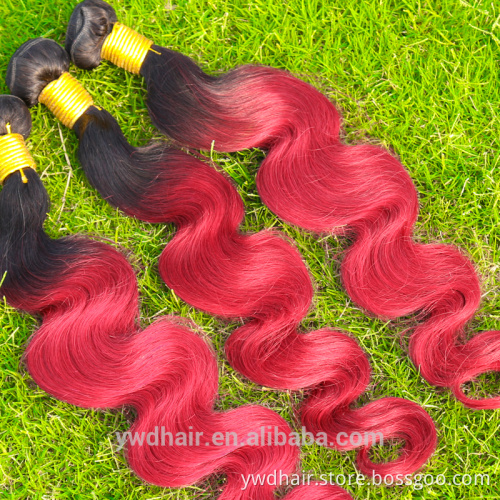 Ombre Hair Extensions Brazilian Virgin Hair Body Wave T1B/Burgundy Human Hair colored two tone